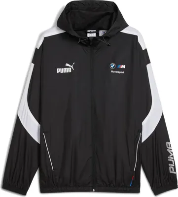 Produktbild von BMW M Motorsport T7 Windbreaker Puma, Offizieller Fanartikel, Schwarze Jacke mit Kapuze, BMW und M Logo, T7-Kontrasteinsätze, 100% Polyester