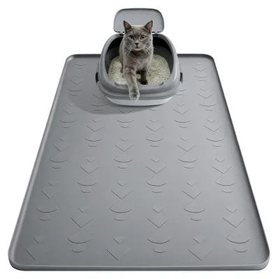 Produktbild von Katzenklo Matte aus Silikon, große rutschfeste Matte für den Boden - Grau