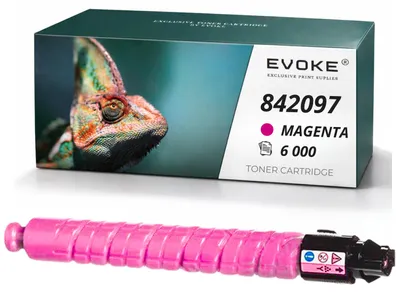 Image de Cartouche de toner compatible Evoke pour les imprimantes Ricoh MPC-406, 306M, 842097, couleur magenta, rendement de 6 000 pages, compatible avec les modèles Aficio MP C306, C307 et C406