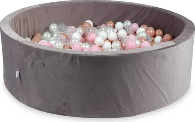 Produktbild von Bällebad 130x40 Samt Lila – Mit 700 Bällen / transparent, weiß, perlmutt, babyrosa, roségold