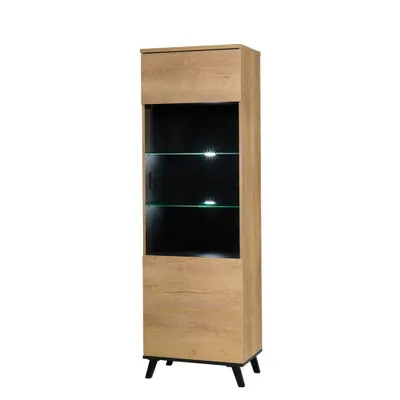 Obrázek produktu pro Vysoká vitrína s LED osvětlením YUNA - dub lefkas / černá, pravé provedení