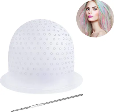 Produktbild von Silikon-Highlight-Kappe mit Haken, wiederverwendbare Silikon-Haarfärbemütze Professionelle Salon-Farbstoff-Silikonkappe, die Haarstyling-Werkzeuge für Frauen und Mädchen bläst