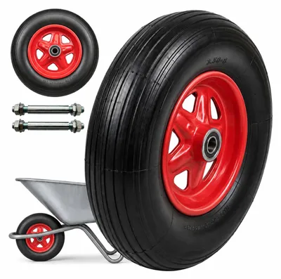 Immagine prodotto di Set di 2 ruote per carrello a mano Relaxdays, 3.50-8, gomma piena, ruota completa con cerchio in acciaio, con asse, ruota di scorta per carriola, nero/rosso