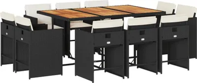Produktbild von 11-tlg. Garten-Essgruppe mit Kissen Schwarz Poly Rattan