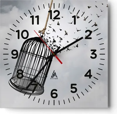 Produktbild von Wanduhr - Quadrat - Glasuhr - Freiheit Käfig Vögel - 30x30cm - Schleichendes Uhrwerk - Lautlos - zum Aufhängen bereit - Dekoration Modern - Wanddekoration aus Glas - C4AC30x30-4997