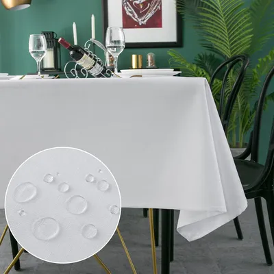 Obrázek produktu pro Obdélníková ubrus, odolná proti nečistotám, bílá, 140 x 240 cm, polyester, vzhled lnu