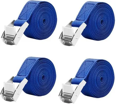 Image de Jeu de 4 sangles Luksche de 2,5 m avec boucle, capacité de charge jusqu'à 250 kg (4 pièces bleues - 2,5 m x 25 mm)