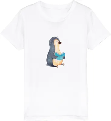 Produktbild von Mr. & Mrs. Panda Kleinkinder T-Shirt Pinguin Buch 12-14 Jahre (152/164) - Weiß - Geschenk, Nichtstun, Teenager, Kindershirt, Organic Kinder, Lesen, Baumwolle, Ausruhen