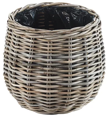 Produktbild von Kobolo Pflanzkorb Übertopf Durchmesser 37 cm FIORA aus Rattan rund mit Folie ausgeschlagen kubu grey grau | Blumenkorb Blumentopf Pflanzkübel Pflanzen