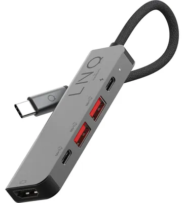 Image de LINQ Connects Hub Pro 5 en 1 USB-C 10Gbps, HDMI 4K, HDMI 2.0 jusqu'à 4K/60Hz, Charge USB-C jusqu'à 100W, Port de données USB-C jusqu'à 10 Gbps, USB3.2 Gen2, USB-A jusqu'à 10 Gbps, USB3.2 Gen2, Gris