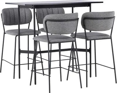 Produktbild von Rax Barmöbelsett Bartisch schwarz und 4 bell Barhocker grau.