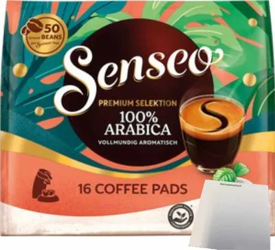 Produktbild von Senseo Pad Premium Selektion 16 Kaffeepads (111g Packung) + usy Block
