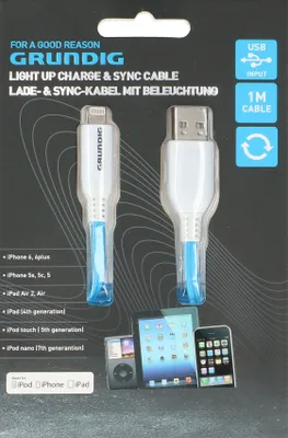 Image de Câble de recharge et de synchronisation Grundig - USB-A vers Lightning - Compatible avec iPhone et iPad - Blanc/Bleu