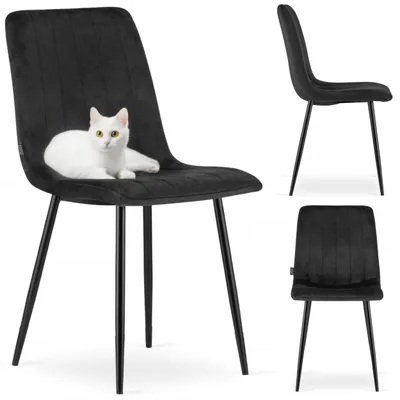 Zdjęcie produktu dla Krzesło Tapicerowane Welurowe Velvet do Salonu Kuchni Jadalni Czarne Simple