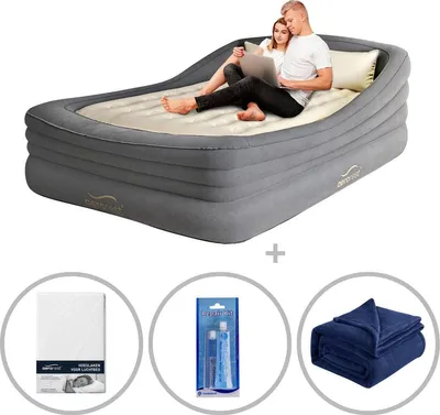 Produktbild von AeroRest Prime Frame – Luftmatratze für 2 Personen – Extra lang | 210 cm | Inklusive passendem Bettbezug + 2 Fleece-Decken + Reparaturset