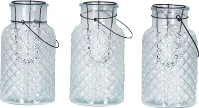 Produktbild von 3er Set Windlicht H26cm Glas Laterne Weiß Gartenleuchte Kerzenhalter Garten Deko