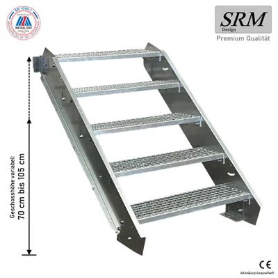 Produktbild von 5 Stufen Stahltreppe Breite 80 cm Geschosshöhe 70-105cm inkl. Zubehör