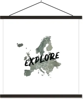 Produktbild von MuchoWow® Textilposter Karten - Europa - Aquarell - Briefe 90x90 cm mit schwarzem Rahmen - Magnetisches