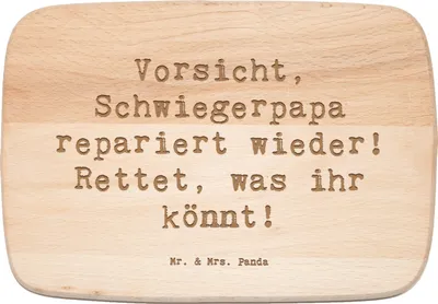 Produktbild von Mr. & Mrs. Panda Holzbrett Spruch Schwiegerpapa Repariert - Transparent - Geschenk, Familie, schneidebrettchen, persönliche Erinnerungen, Frühstücksbrett, Liebe, Humor