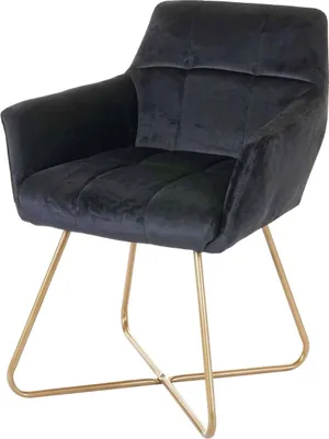 Produktbild von Esszimmerstuhl HWC-F37, Stuhl Küchenstuhl, Retro Design Samt goldene Füße  schwarz