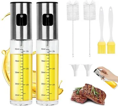 Zdjęcie produktu dla Szklana butelka z rozpylaczem do oleju o pojemności 100 ml do frytkownicy na gorące powietrze, z 2 lejkami i szczotkami