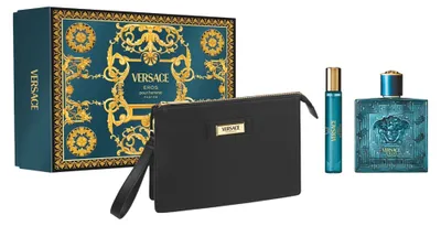 Produktbild von Herren-Duftset Versace Eros Pour Homme, Parfum 100 ml, Eau de Toilette 10 ml, schwarze Tasche