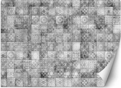 Produktbild von Vlies fototapete Graue Fliesen Marokkanisches Mosaik mit orientalischem Muster 400x280 cm Feeby Grau inkl. Kleber einfache Montage