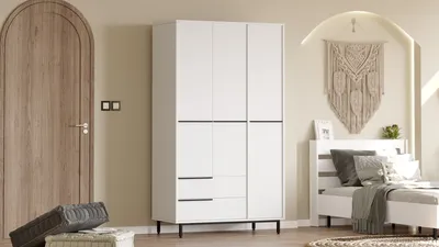 Produktbild von Skye Decor, On15-W, Kleiderschrank, 100 % MELAMINBESCHICHTETE SPANPLATTEN, Weiß, 112,2 x 55 x 195,6 cm