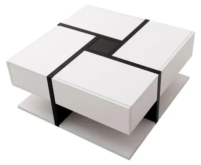 Obrázok produktu pre Obývačkový stolík – konferenčný stolík, 78 × 78 × 36 cm – vysoký lesk – 4 zásuvky – úložný priestor – drevotrieska – nosnosť 50 kg