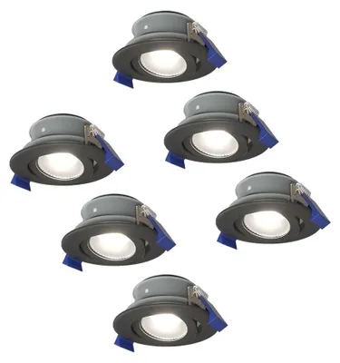 Produktbild von hoftronic LED Einbaustrahler 4W 345lm 6500K GU10 Schwarz IP65 Schwenkbar Dimmbar 6er Set