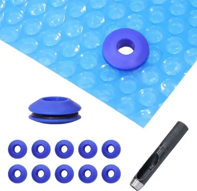 Produktbild von 10 Stück Poolfolie Ösen blau + Locheisen Kunststoffösen Abdeckplane Planenösen
