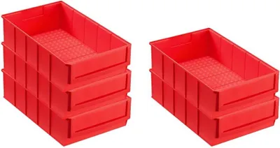 Produktbild von SparSet 5x Rote Industriebox 300 B | HxBxT 8,1x18,3x30cm | 3,4 Liter | Sichtlagerkasten, Sortimentskasten, Sortimentsbox, Kleinteilebox