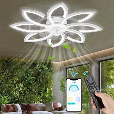 Produktbild von NACATIN Deckenventilator mit Beleuchtung, 6 Geschwindigkeiten, dimmbar, 3 Farbtemperaturen, Timer & Umkehrfunktion, Fernbedienung & APP, Weiß
