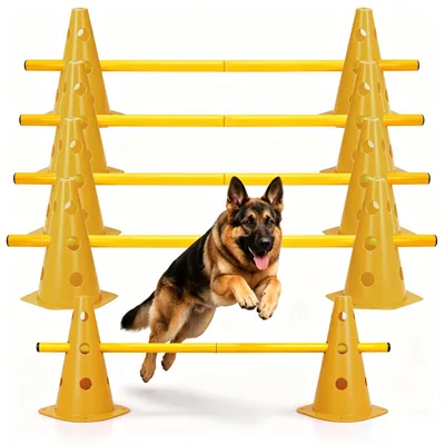 Agility-Set für Hunde, 10 Kegel + 5 Stangen, höhenverstellbar