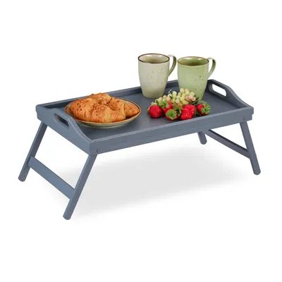 Produktbild von Relaxdays Betttablett Bambus, klappbare Beine, erhöhter Rand, Frühstückstablett fürs Bett, HBT: 6,5 x 50 x 30 cm, grau
