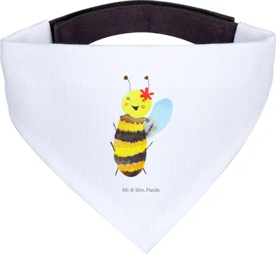 Produktbild von Mr. & Mrs. Panda Bandana Biene Happy - Weiß - Geschenk, Halstuch Hund, Hunde, Dreieckstuch, Hals Tuch