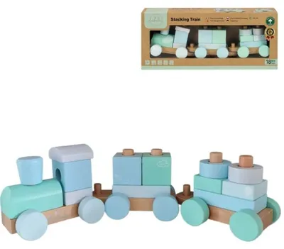 Image de Liebelini Coffret Train En Bois Bleu 40 Cm