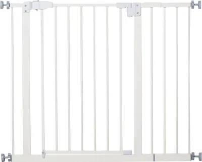 Image de PawHut Barrière de sécurité sans perçage largueur réglable 74-80 / 91,5-97,5 cm double verrouillage fermeture automatique barrière chien pour porte couloir escalier acier blanc