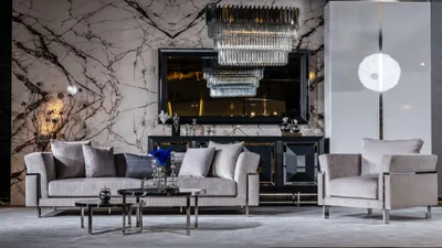 Produktbild von Sofa 3 Sitzer Couch Polster Sofas Wohnzimmer Stoff Grau Wohnlandschaft