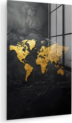 Produktbild von MuchoWow Glasbilder - Bilder auf Wandbild - Foto auf Glas Weltkarte - Gold - Stein 60x90 cm Wanddekoration aus Glas - Acrylglasbild - Acrylbilder - Premium - Modernes
