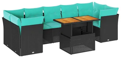 Produktbild von vidaXL 8-tlg. Garten-Sofagarnitur mit Kissen Schwarz Poly Rattan
