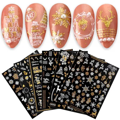 Produktbild von Nagelsticker Weihnachten 9 Blatt Selbstklebend Schneeflocke Schneemann Weiß Gold Glitzer