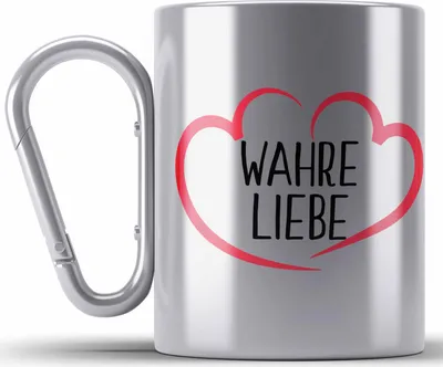 Produktbild von Trendation - Edelstahl Tasse Karabiner mit Herz Wahre Liebe Geschenk zum Valentinstag Liebeserklärung Geschenke für Freundin Freund (Silber)