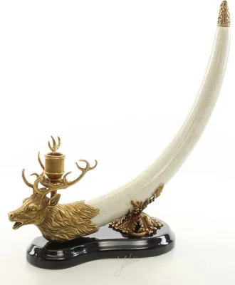Produktbild von Casa Padrino Kerzenhalter Hirsch Geweih Trophäe Weiß / Gold / Schwarz 41 x 15,6 x H. 39,8 cm - Luxus Deko Kerzenständer