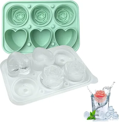 Zdjęcie produktu dla Silikonowa foremka do kostek lodu z pokrywką, serca, idealna do whisky, piwa, koktajli i drinków, foremka do kostek lodu, szczelna i uniwersalna tacka na kostki lodu, zielona