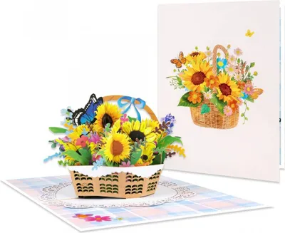 Image de carte de vœux 3D pop-up avec des fleurs - Panier d'été