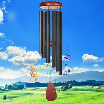 Image de Carillon éolien en métal de 90 cm pour l'extérieur, 6 tubes, décoration pour le salon, le jardin, la terrasse ou le balcon