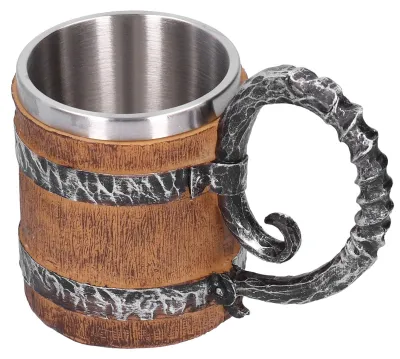 Bierkrug aus Edelstahl, Eichenfassform, 9x13x16,5 cm, schwarz