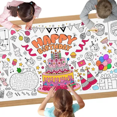 Produktbild von Ausmal Tischdecke für Kinder, 183 x 76 cm, Geburtstag, Bastelposter, Aktivitäten Banner