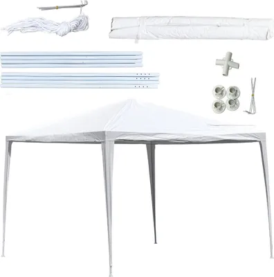 Obrázok produktu pre Kinzo párty stan 3x3 metre vodotesný pavilón a stan na záhradu alebo terasu - párty stan vrátane kolíkov a lán - výška hrebeňa 2,5 m - plast - biely